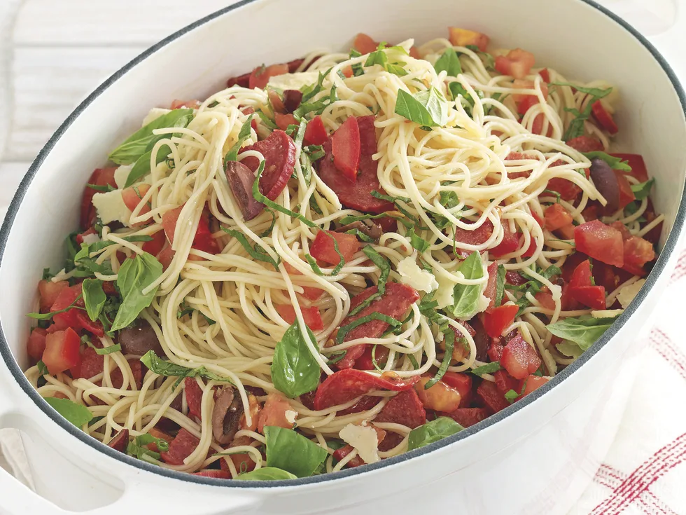 Pasta with Fresh Tomato Basil and Salami