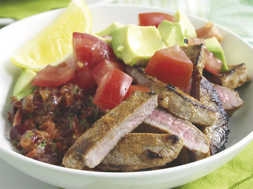 Mexican steaks with beans