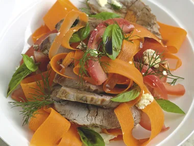 Carrot Pappardelle with Fetta and Pork
