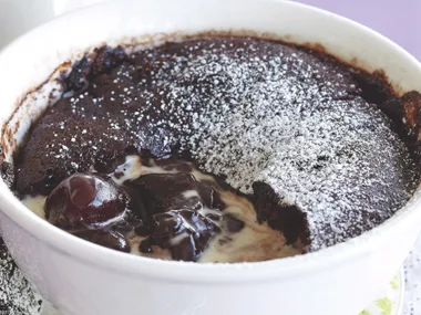 Saucy New Puddings - Chocolate cherry self-saucing pudding