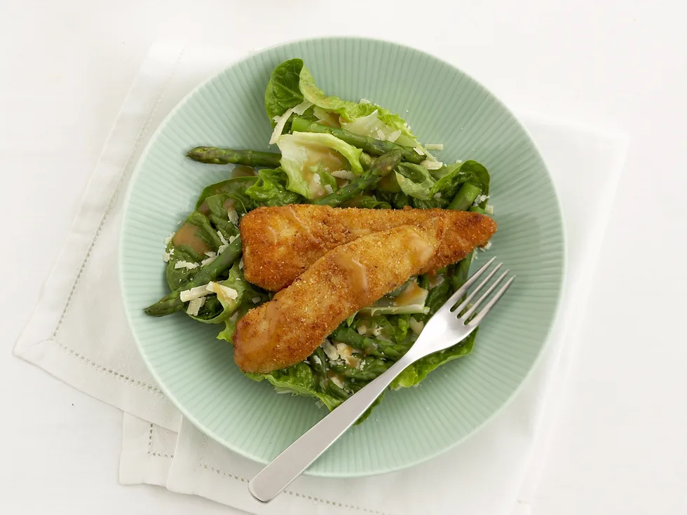 Crumbed Chicken Tenderloins with Asparagus Salad
