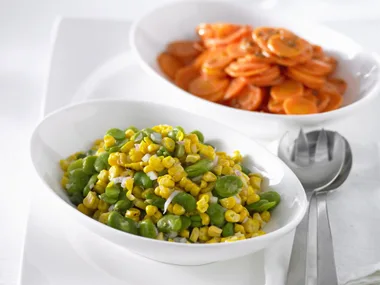 Cumin glazed Carrots and Corn and Broad Bean Salad