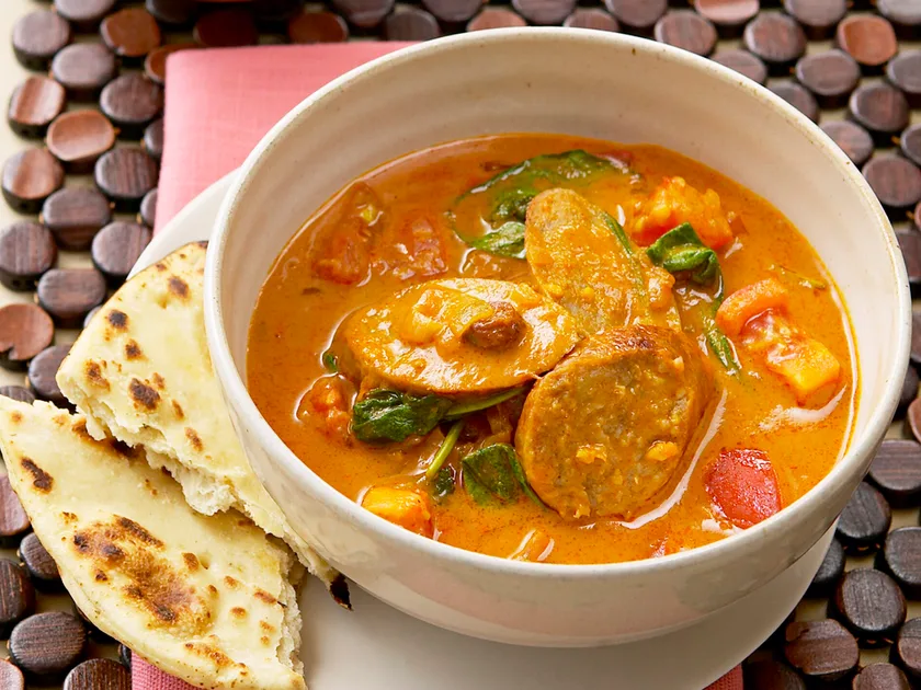 Curried sausages