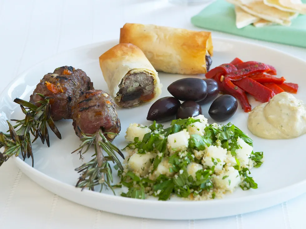 dried fruit and lamb koftas with pear tabouli