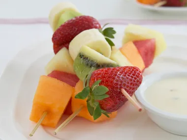 Fruit Kebabs with Passionfruit dipping sauce