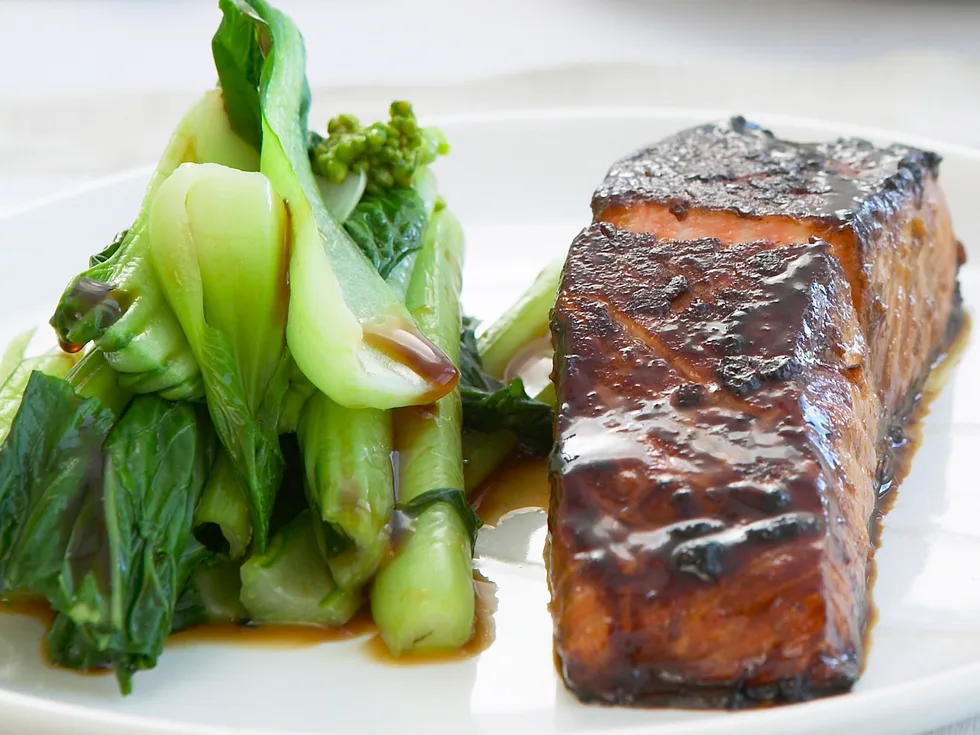 grilled salmon with Asian greens