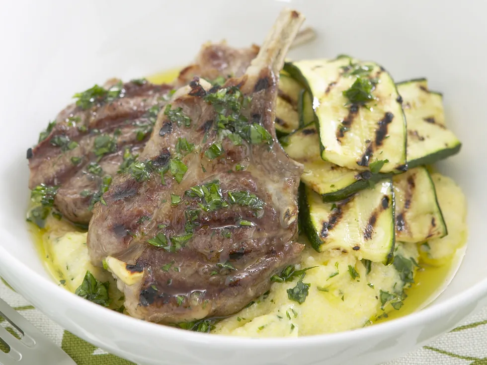 lamb cutlets with creamy polenta and parsley oil