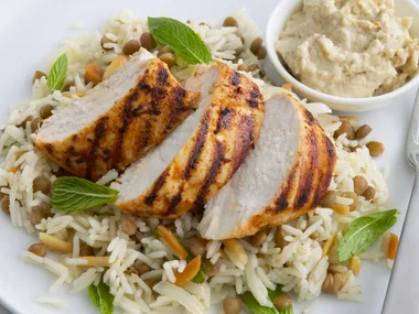 lentil pilaf with char- grilled chicken