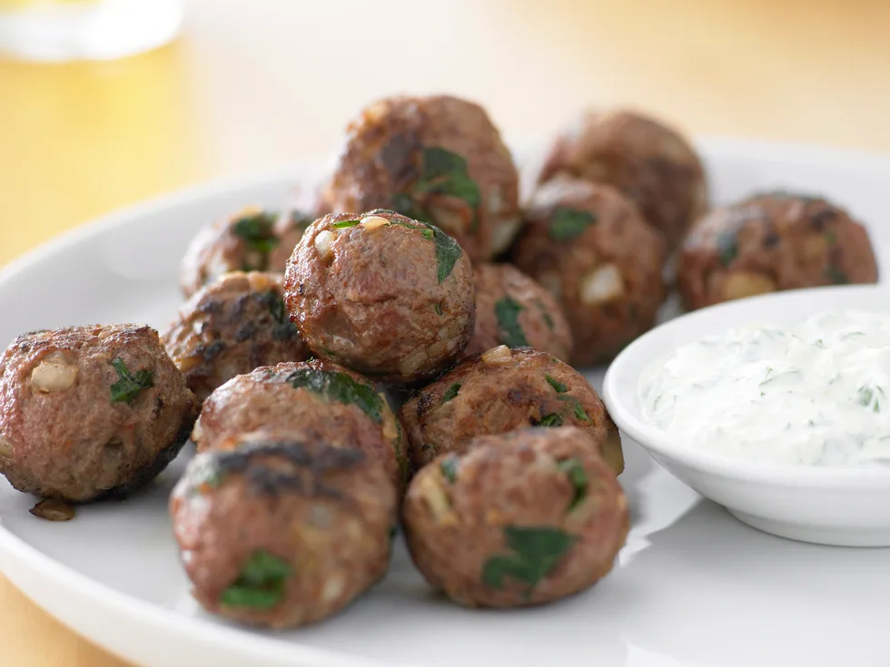 meatballs with yoghurt and lemon dipping sauce