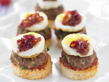 mini burger and quail egg appetisers