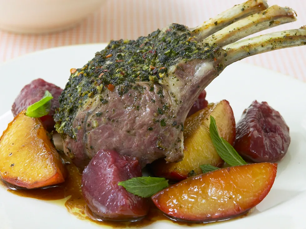 minted lamb racks and balsamic stone fruit