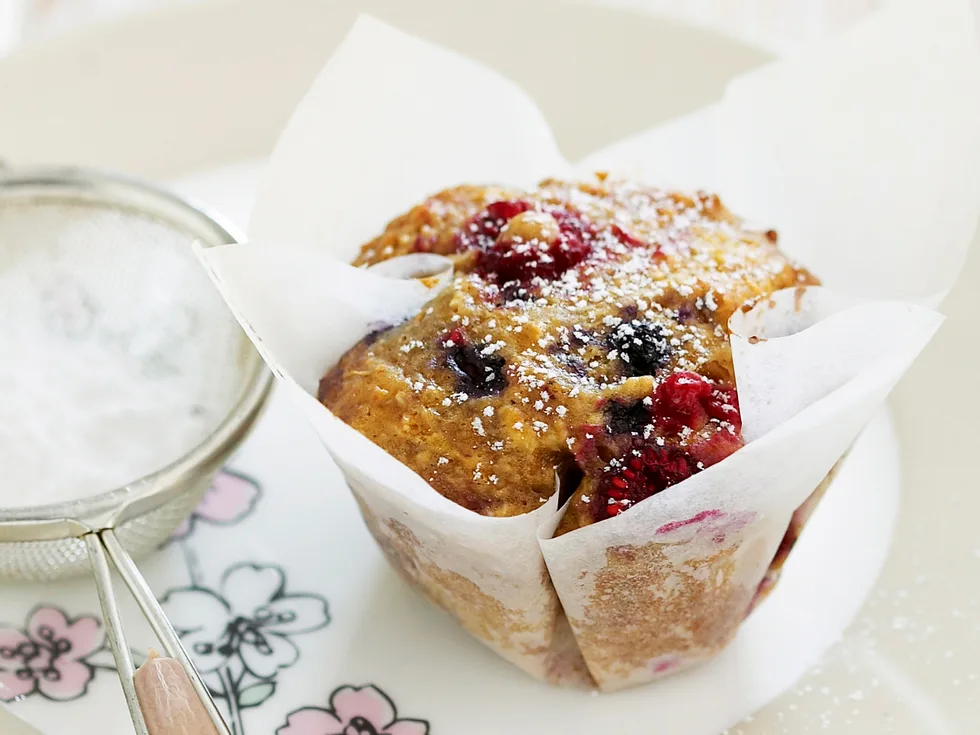 Mixed berry and oat muffins