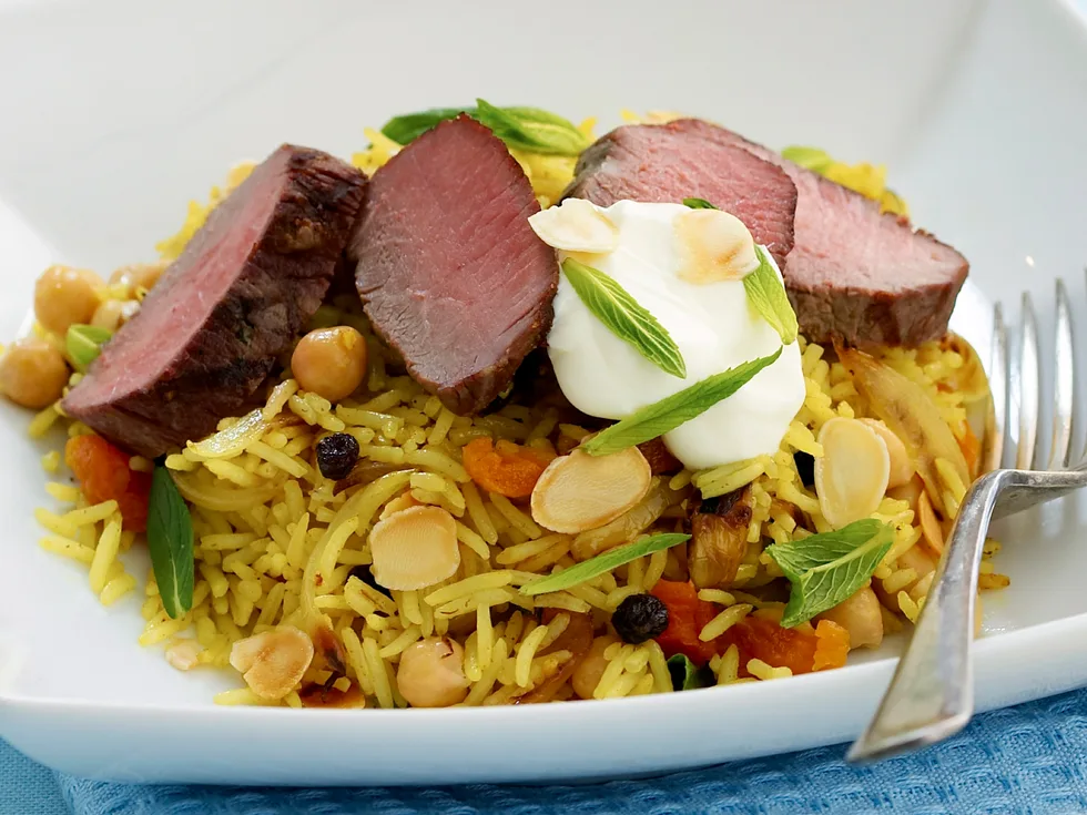 Moroccan backstraps with pilaf