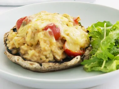 mushrooms stuffed with lemon and tomato risotto