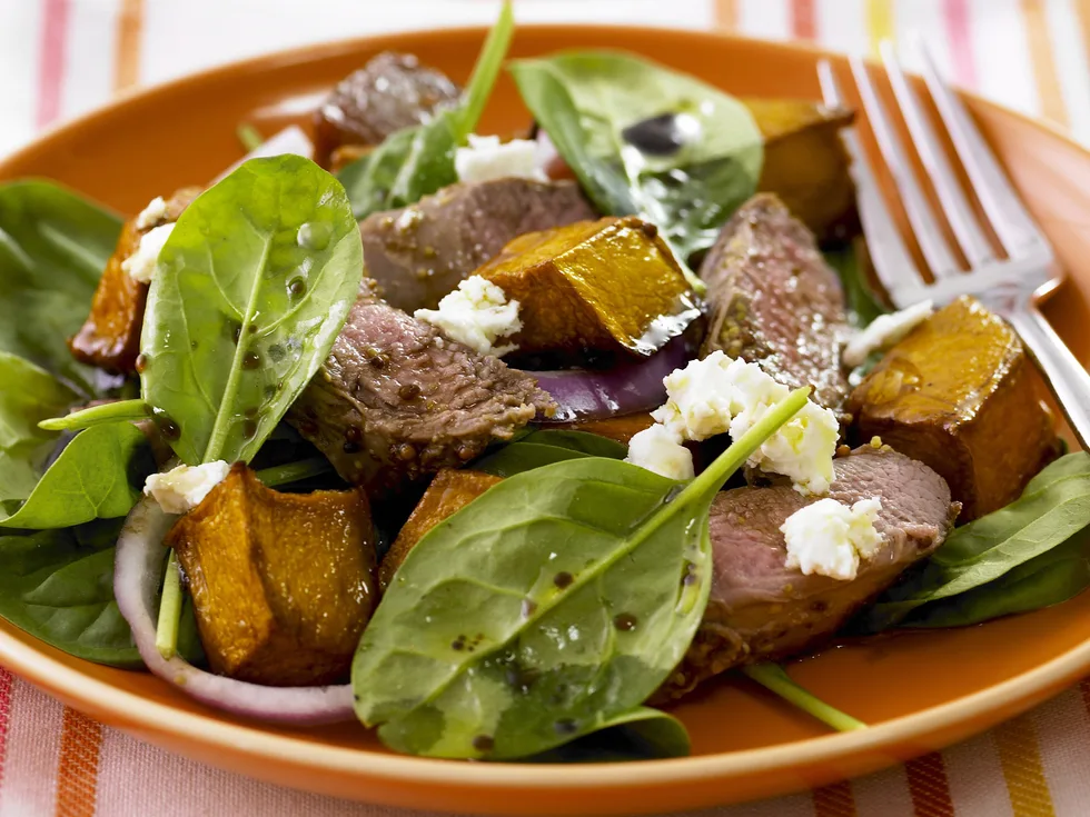 mustard lamb with balsamic and honey pumpkin