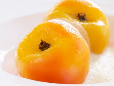 poached peaches with zabaglione