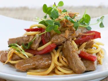 pork and hoi sin noodle stir-fry