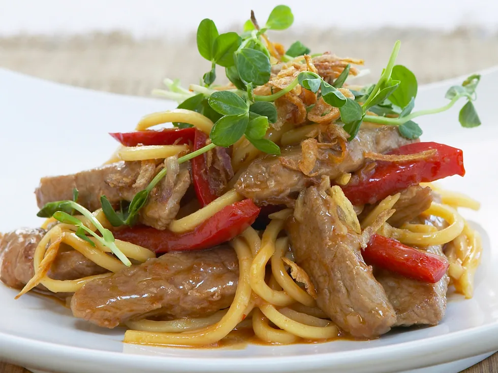 pork and hoi sin noodle stir-fry