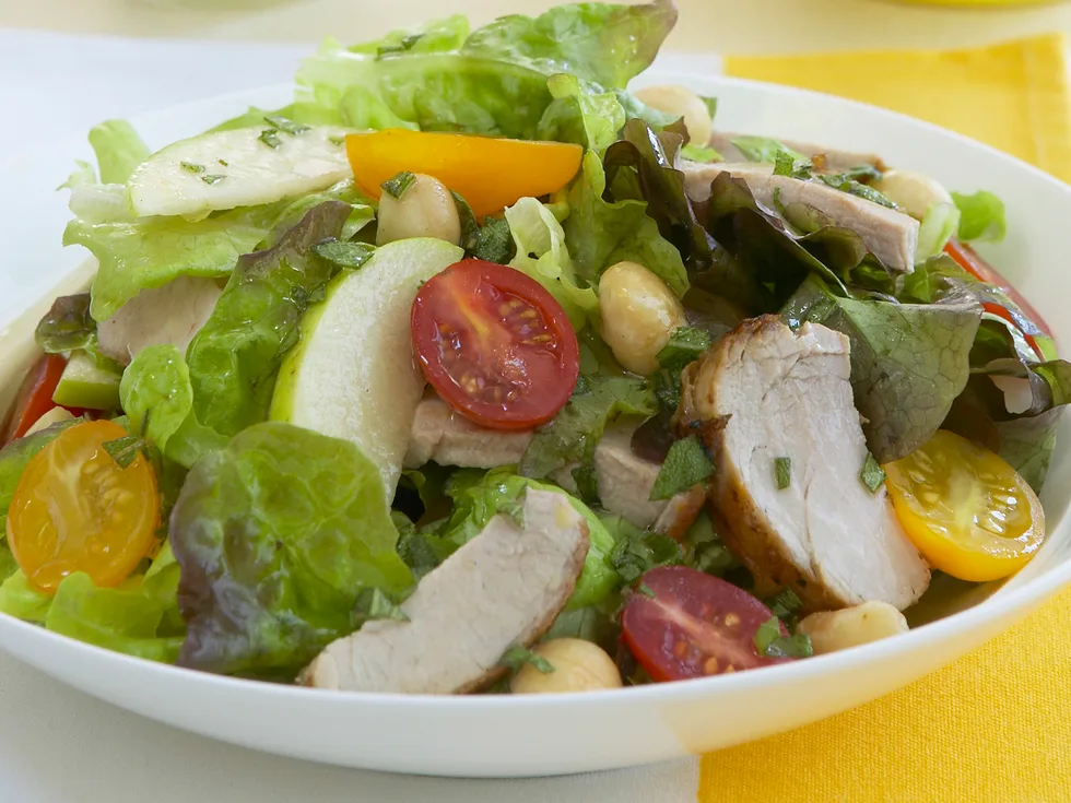 pork and macadamia salad with sage and honey vinaigrette