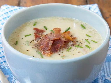 potato and leek soup with prosciutto