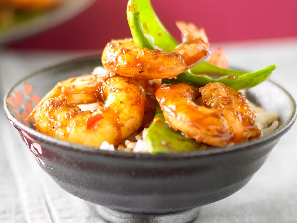 prawns and snow pea