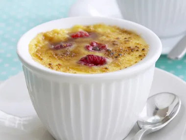 raspberry and white choc creme brulee