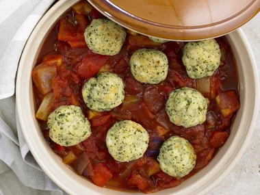 roast vegetable casserole with ricotta dumplings