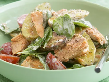 roasted kipfler and salmon salad
