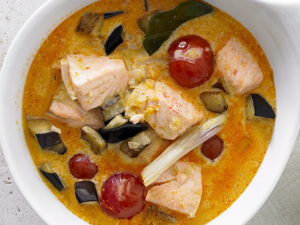 salmon red curry with eggplant