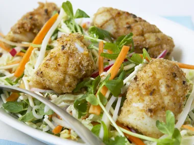 salt and pepper squid with crispy noodle salad