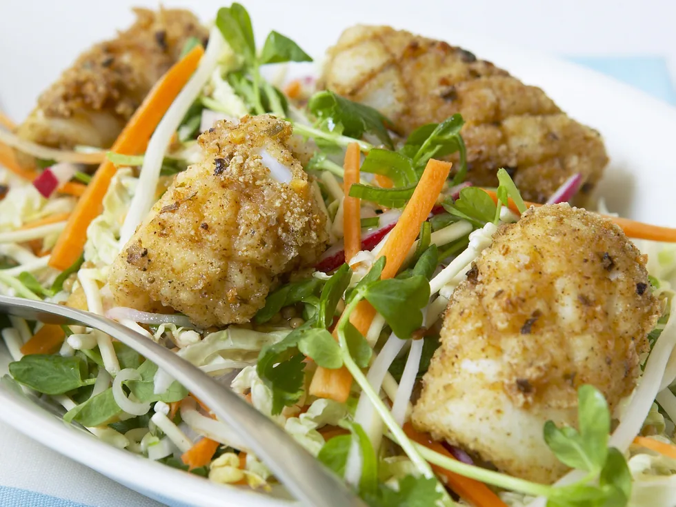 salt and pepper squid with crispy noodle salad
