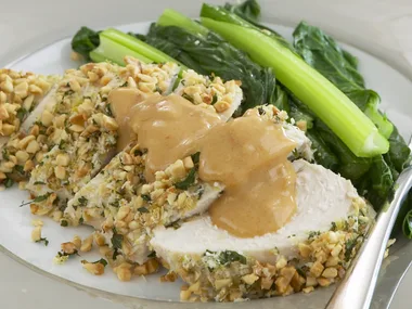 satay chicken with sesame choy sum