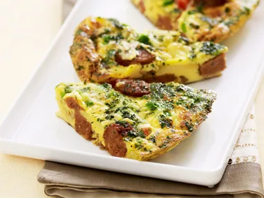 sausage, potato, onion and pea frittata