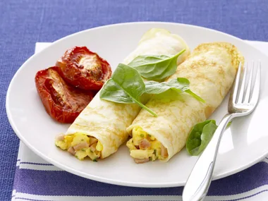 scramble egg-filled crepes