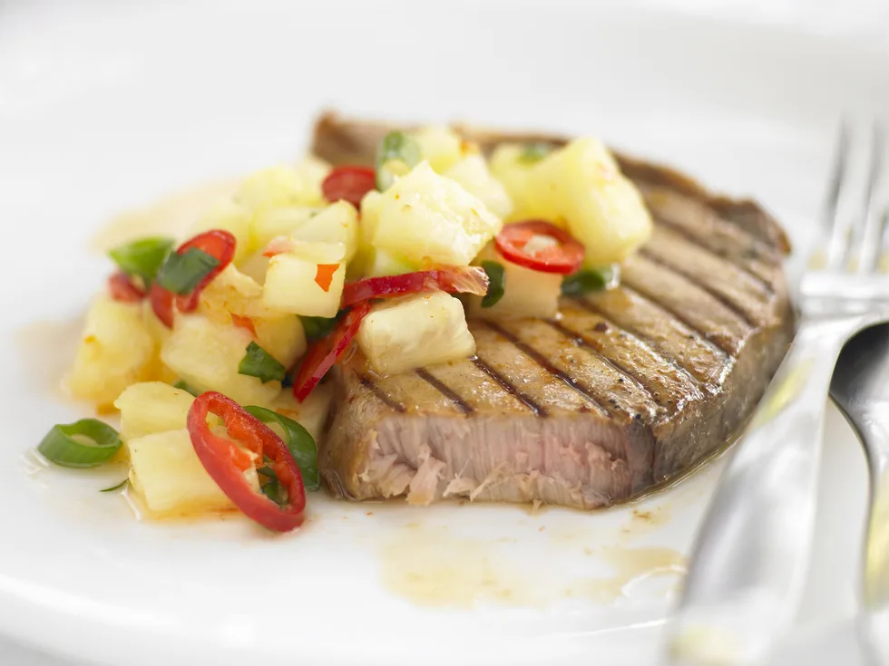 seared tuna with pineapple and chilli salsa