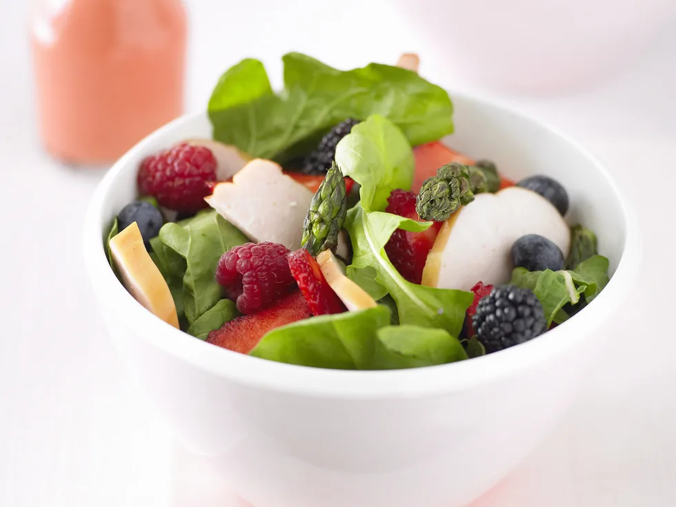 smoked chicken and berry salad with Strawberry vinaigrette