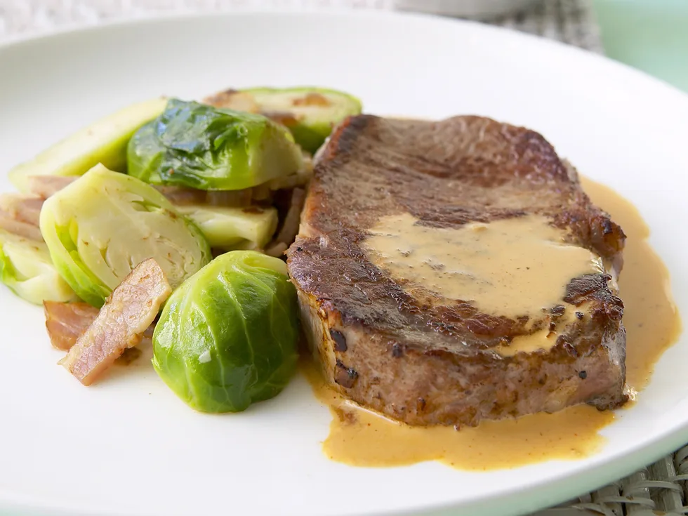 Steak with sauteed brussels sprouts