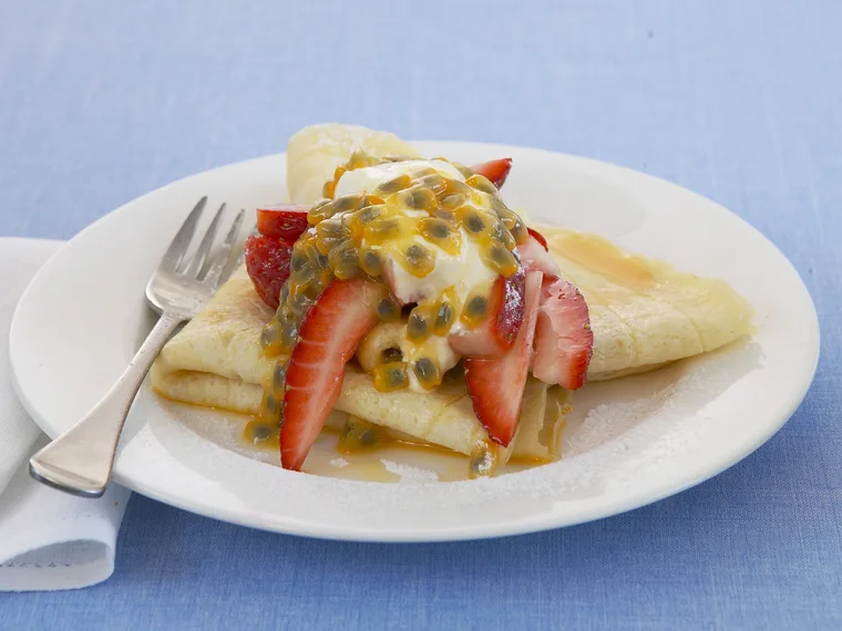 strawberry and passionfruit crepes