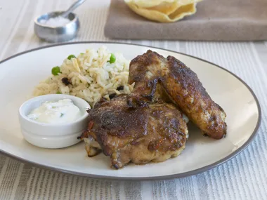 tamarind chicken with almond pilaf