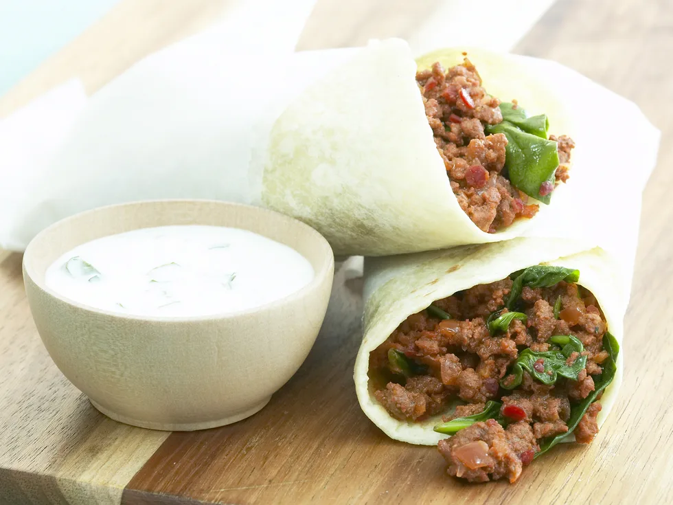 tandoori chapatti wraps with coriander yoghurt