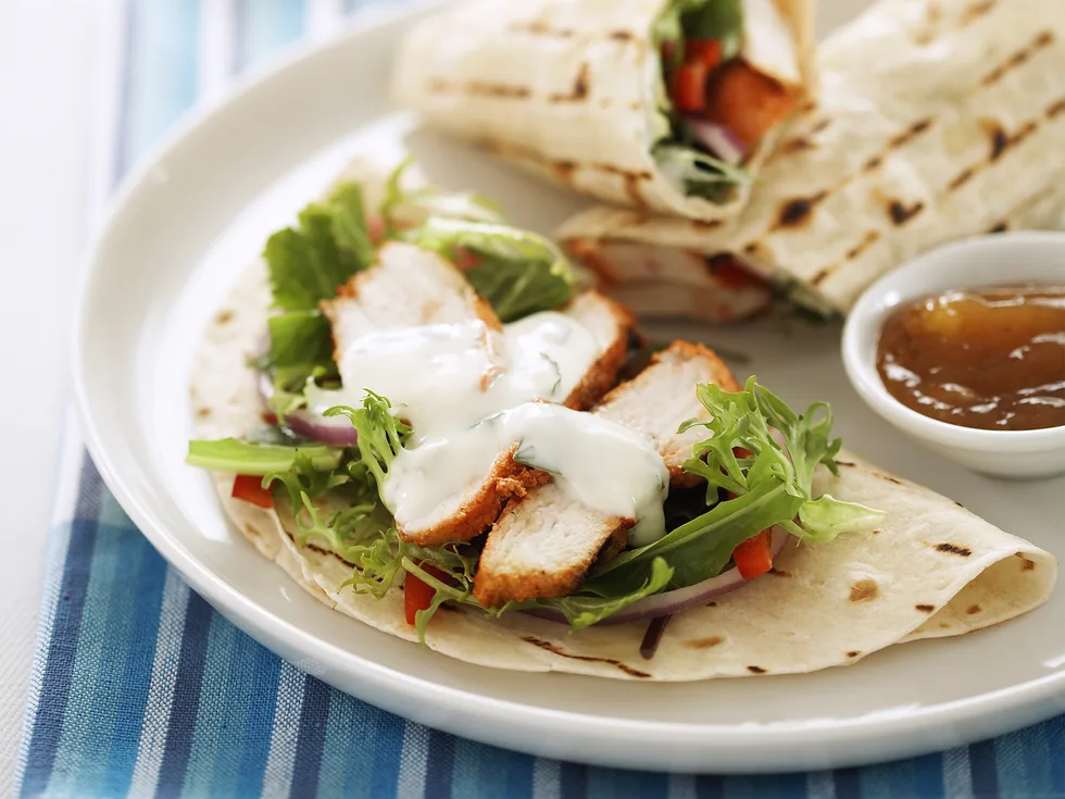 tandoori wraps with yoghurt dressing