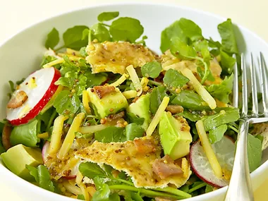 watercress and avocado salad with cheese croutons