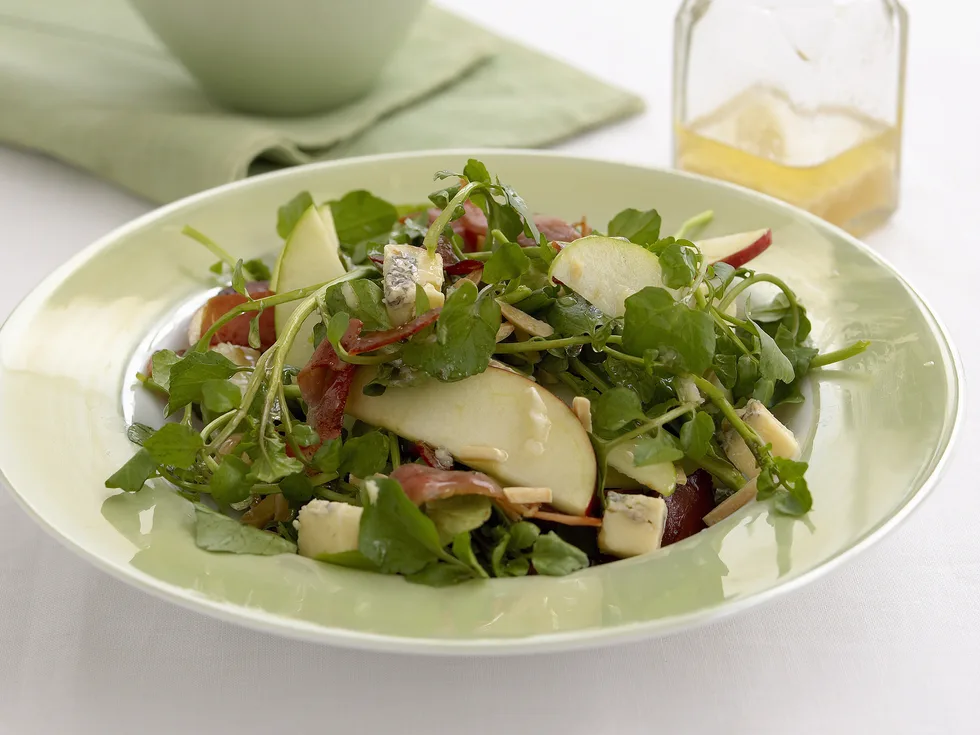 watercress, apple and blue cheese salad