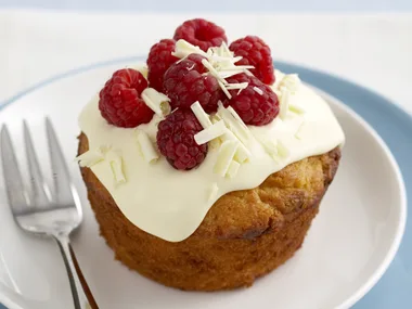 White chocolate and raspberry puddings