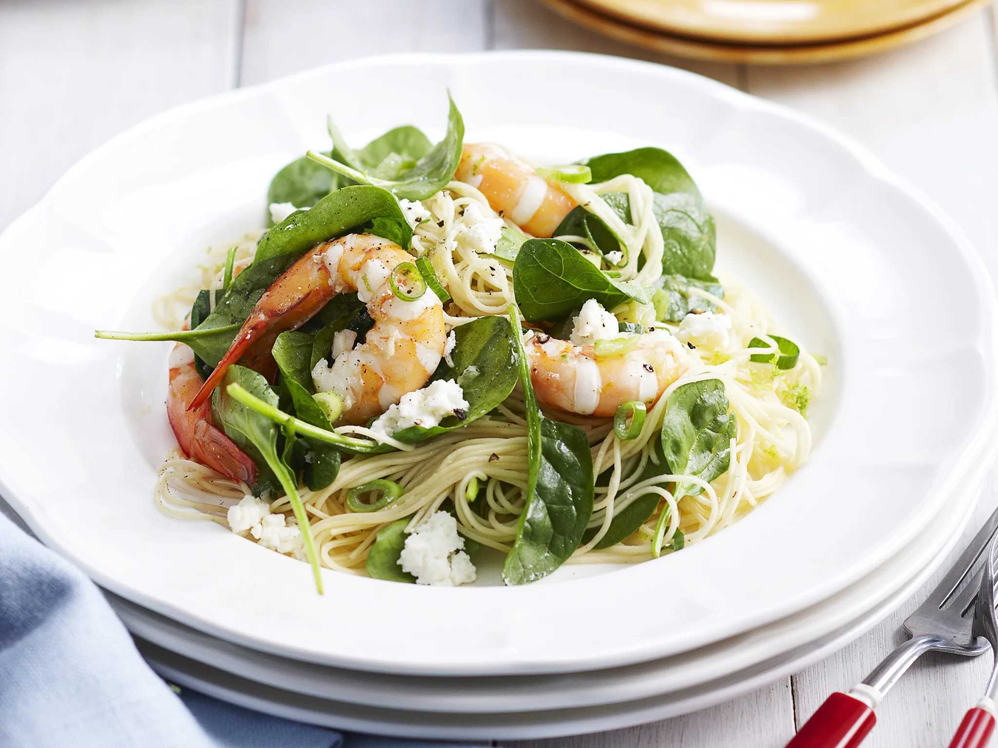 Angel hair pasta with prawns, lemon and ricotta