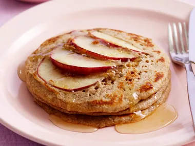 Apple buckwheat pancakes with lemon syrup