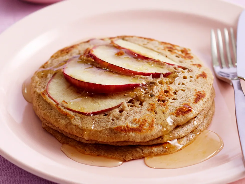 Apple buckwheat pancakes with lemon syrup