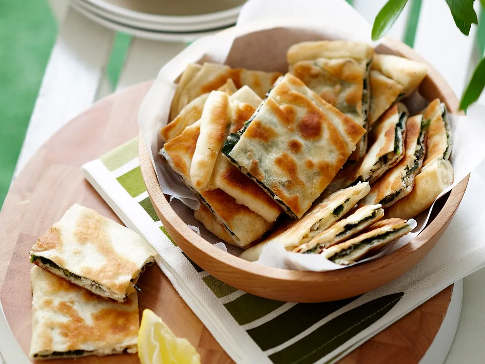 Barbecued spinach gozleme