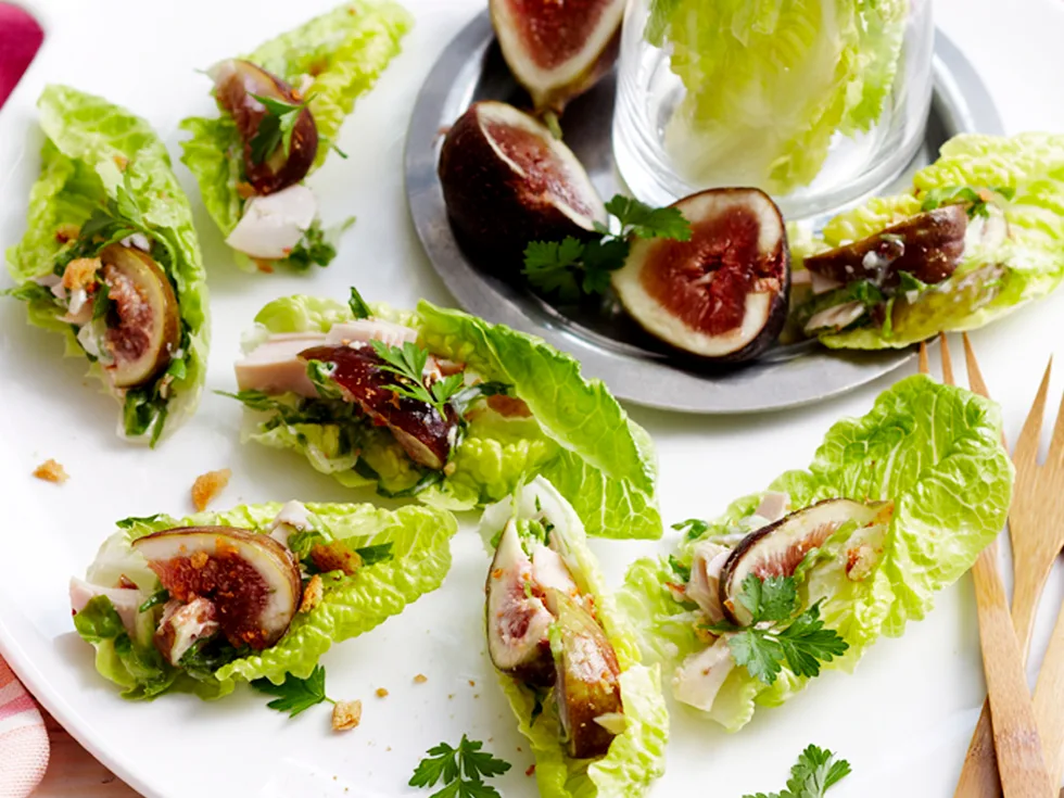 Caesar and fig lettuce bites