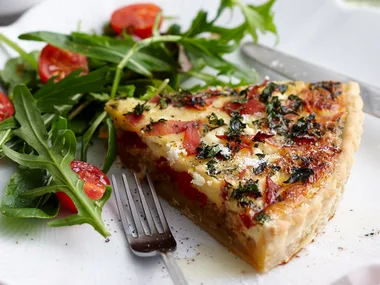 Caramelised onion and goats cheese quiche